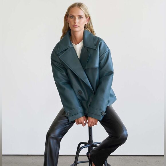 4th &‎ Reckless PU double breasted Victoria jacket in teal XL - Picture 1 of 10